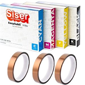 Sawgrass EASYSUBLI Sublimation Inks for SG500 / SG1000 Printer. Full Set of 4 Easy Subli Ink cartridges (CMYK) Bundle with 3 Rolls SUBLIMAX Brand Heat Tape- for Siser EasySubli Users.