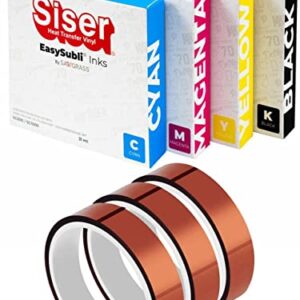 Sawgrass EASYSUBLI Sublimation Inks for SG500 / SG1000 Printer. Full Set of 4 Easy Subli Ink cartridges (CMYK) Bundle with 3 Rolls SUBLIMAX Brand Heat Tape- for Siser EasySubli Users.