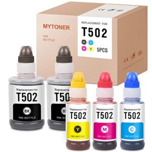 mytoner compatible ink bottle replacement for epson 502 t502 for et-2760 et-4760 et-4750 et-3710 et-3760 et-2700 et-2750 et-3700 et-3750 st-2000 st-4000 printer (black cyan magenta yellow, 5-pack)