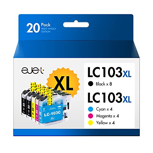 ejet 20 PCS LC103 LC101 Ink Cartridges Replacement for Brother LC-103XL LC103XL LC103 XL for MFC-J870DW MFC-J6920DW MFC-J6520DW MFC-J450DW MFC-J470DW MFC-J470DW(8 Black, 4 Cyan, 4 Magenta, 4 Yellow)