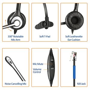 Phone Headset with Microphone Noise Cancelling & Mute Switch, RJ9 Telephone Headsets Compatible with Cisco Office Landline Phones 6851 6945 7841 7861 7942 7945 7961 7962 7965 8811 8841 8845 8851 8861