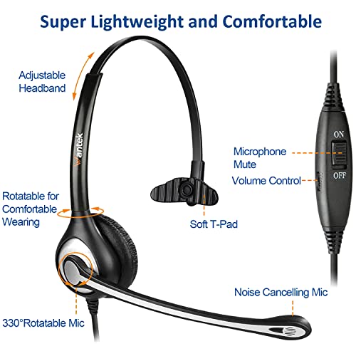 Phone Headset with Microphone Noise Cancelling & Mute Switch, RJ9 Telephone Headsets Compatible with Cisco Office Landline Phones 6851 6945 7841 7861 7942 7945 7961 7962 7965 8811 8841 8845 8851 8861