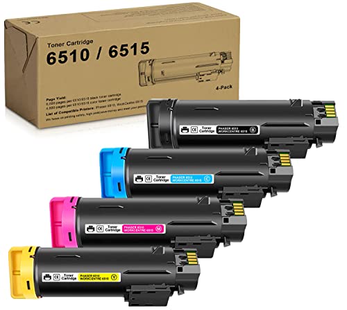 6510 / 6515 Extra High Capacity Toner Cartridge - 106R03480 106R03477 106R03478 106R03479 Compatible Replacement for Xerox Phaser 6510, WorkCentre 6515 Printer Toner 4-Pack (BK/C/M/Y)