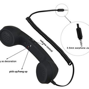 YTYKINOY Vintage Retro 3.5mm Telephone Handset Cell Phone Receiver Mic Microphone Speaker for iPhone iPad Mobile Phones Cellphone Smartphone (Black)