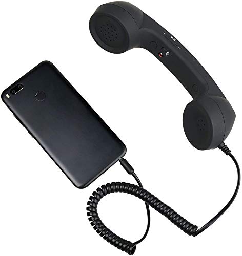 YTYKINOY Vintage Retro 3.5mm Telephone Handset Cell Phone Receiver Mic Microphone Speaker for iPhone iPad Mobile Phones Cellphone Smartphone (Black)