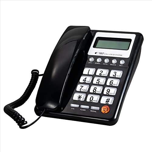 Corded Telephone Landline Telephone, Dual Interface Wired Telephone Big Button Landline Phones with Caller Identification Suitable for Office, Front Desk, Home, Hotel, Corded Landline (Black)