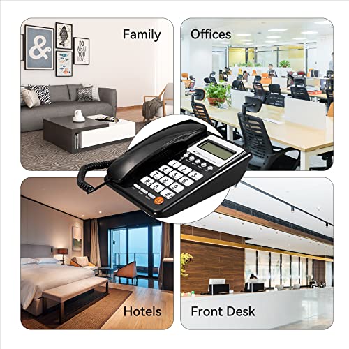 Corded Telephone Landline Telephone, Dual Interface Wired Telephone Big Button Landline Phones with Caller Identification Suitable for Office, Front Desk, Home, Hotel, Corded Landline (Black)