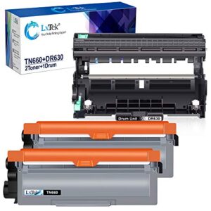 lxtek compatible toner cartridge & drum unit replacements for brother tn660 tn630 tn-660 dr630 high yield to use with hl-l2300d hl-l2320d hl-l2340dw hl-l2360dw(2 toner cartridges, 1 drum unit, 3 pack)