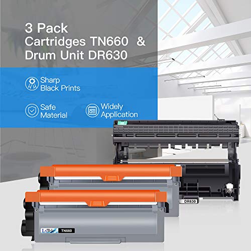 LxTek Compatible Toner Cartridge & Drum Unit Replacements for Brother TN660 TN630 TN-660 DR630 High Yield to use with HL-L2300D HL-L2320D HL-L2340DW HL-L2360DW(2 Toner Cartridges, 1 Drum Unit, 3 Pack)