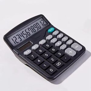 Upgraded versionCalculator, 12-Digit Solar Cell Office Calculator with Large LCD Display, Large Sensitive Buttons, Dual Power Desktop CalculatorSuitable for Office, Home, School(Black)