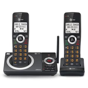 at&t cl82219 dect 6.0 2-handset cordless phone for home with answering machine, call blocking, caller id announcer, intercom and long range, black
