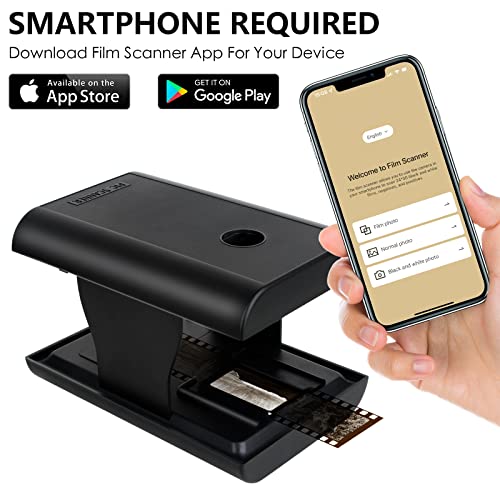 Mobile Film Scanner, 35mm Slide and Negative Scanner for Old Slides to JPG, Suitable for iPhone and Smartphone, Support Editing and Sharing