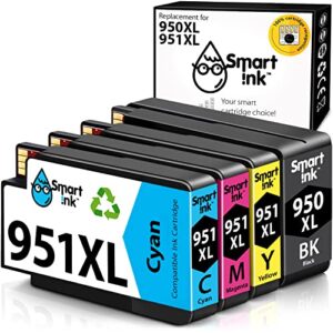 smart ink compatible ink cartridge replacement for hp 950xl 951xl 950 xl 951 xl 4 pack combo to use with officejet pro 8600 plus 8610 8620 8100 8625 8630 printers (1 black & 1 cyan 1 magenta 1 yellow)