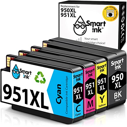 Smart Ink Compatible Ink Cartridge Replacement for HP 950XL 951XL 950 XL 951 XL 4 Pack Combo to use with Officejet Pro 8600 plus 8610 8620 8100 8625 8630 Printers (1 Black & 1 Cyan 1 Magenta 1 Yellow)