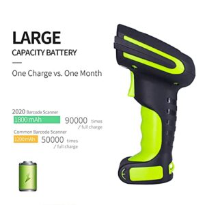 Symcode Wireless 2D Bluetooth Barcode Scanner with Stand 433 Wireless 2625 Feet Transmission Distance USB QR Automatic Barcode Reader Handhold Bar Code Scanner with Charging Base Vibration Alert Green