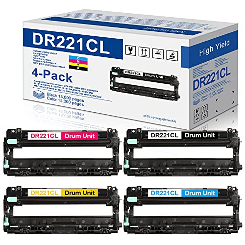 4-Pack(1BK+1C+1M+1Y) DR221CL Drum Unit Set Replacement for Brother DR221 DR-221CL DR 221 CL DR221CL Drum for Brother HL-3140CW HL-3170CDW HL-3180CDW MFC-9130CW MFC-9330CDW Printer