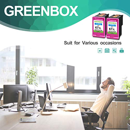 GREENBOX Remanufactured Ink Cartridge Replacement for HP 67 67XL for DeskJet 2732 2755 Envy 6052 6058 6075 DeskJet Plus 4152 4155 4158 Printer (2 Tri-Color)