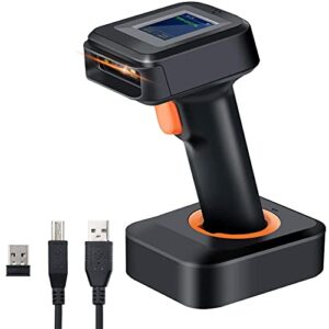 tera pro 2d qr wireless barcode scanner with display screen battery level indicator time display works with bluetooth with charging cradle base for warehouse supermarket library hw0006 pro
