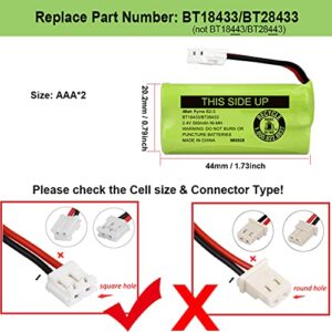 iMah BT18433/BT28433 2.4V 500mAh Ni-MH Cordless Phone Battery, Also Compatible with AT&T BT184342/BT284342 BT8300 BT1011 BT1018 BT1022 BT1031 2SN-AAA55H-S-J1 CS6120 CS6209 CL80109 EL52419, 2-Pack