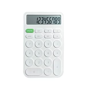 benkaim white desk basic cute calculator, small portable standard calculator 12 digit dual power handheld desktop calculator with large lcd display and sensitive buttons