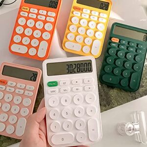 Benkaim White Desk Basic Cute Calculator, Small Portable Standard Calculator 12 Digit Dual Power Handheld Desktop Calculator with Large LCD Display and Sensitive Buttons