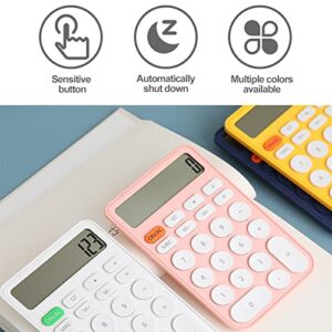 Benkaim White Desk Basic Cute Calculator, Small Portable Standard Calculator 12 Digit Dual Power Handheld Desktop Calculator with Large LCD Display and Sensitive Buttons
