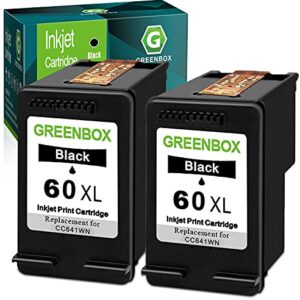 GREENBOX Remanufactured 60XL Black Ink Cartridge Replacement for HP 60XL 60 XL Cartridge for PhotoSmart C4780 C4680 C4795 C4640, Deskjet F4480 F4440 F2430 F4280, Envy 110 120 111 114 (2 Black)