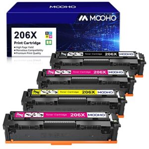 mooho (with chip compatible toner cartridge replacement for hp 206x 206a w2110x w2110a for hp color pro mfp m283fdw m283cdw m255dw m283 m255 printer (black cyan yellow magenta, 4-pack)
