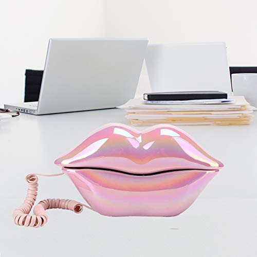 Lip Telephone, Advanced Home Telephone, Interesting Mouth Lip-Shaped Telephone, Funny Pink Lip Plastic Telephone Cable, Wire Phone Home Decoration, A for Friends or Families House Phone