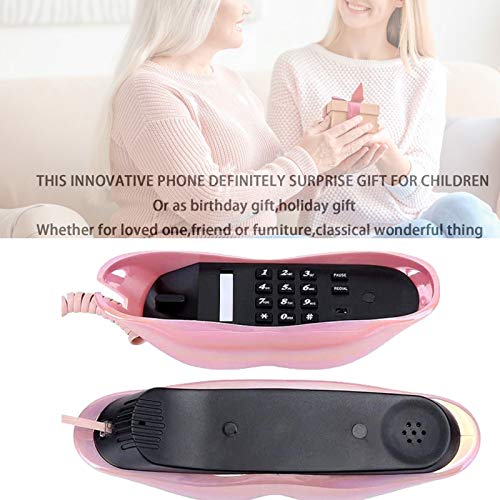 Lip Telephone, Advanced Home Telephone, Interesting Mouth Lip-Shaped Telephone, Funny Pink Lip Plastic Telephone Cable, Wire Phone Home Decoration, A for Friends or Families House Phone