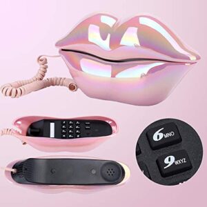 Lip Telephone, Advanced Home Telephone, Interesting Mouth Lip-Shaped Telephone, Funny Pink Lip Plastic Telephone Cable, Wire Phone Home Decoration, A for Friends or Families House Phone