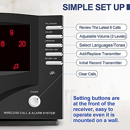 SYNLETT Wireless Calling System Nurse Call System Caregiver Pager for Restaurant Clinic Nursing Home 11 Languages 3 Alert Tones, 10 Call Buttons and 1 Monitoring Unit for Patients Seniors Customer