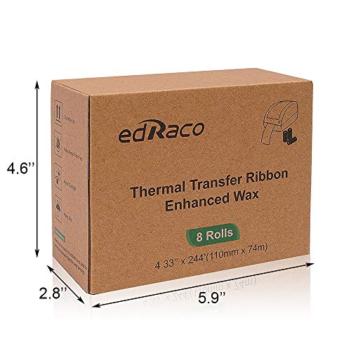 Desktop Thermal Transfer Ribbons -Enhanced Wax, 8 Rolls, 4.33" x 244'/110mm x 74m for Zebra Desktop Printer