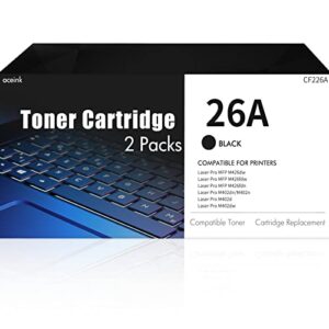 cf226a toner cartridge 26a black: 2 pack compatible toner replacement for hp 26a cf226a 26x work with color laser pro mfp m402dw m402n m402dn m402d m402 pro mfp m426dw m426fdw m426fdn m426 printer