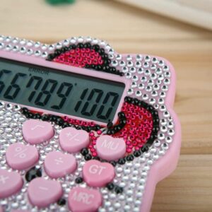 Hello Kitty Calculator, Xinyu Lighting Creative and Cute Solar Calculator, 12-Digit LCD Display, Suitable for Adults and Children, Solar and Battery Powered (White Jewel Model)