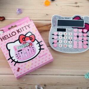 Hello Kitty Calculator, Xinyu Lighting Creative and Cute Solar Calculator, 12-Digit LCD Display, Suitable for Adults and Children, Solar and Battery Powered (White Jewel Model)