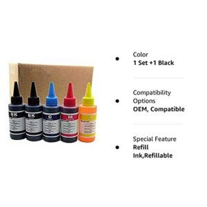 Printer Ink Dye Ink Black/Cyan/Magenta/Yellow Universal Refill Ink Kits Suit for Eposn for Canon for HP for Brother for Lexmark for Samsung for Dell for Kodak All Inkjet Printer (100ml 1Set 1Black)