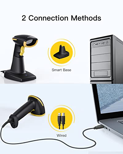 Officelab Barcode Scanner, 1D Wireless 2.4Ghz Smart Base, Screen Scanning, BS01002 Yellow