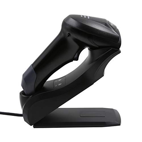 TEEMI QR Bluetooth 5.0 Barcode Scanner with Wall Mountable USB Charging Cradle Data Receiver, 1D 2D Wireless CMOS Screen Scanning PDF417 Data Matrix, Max 300 Yards Transfer Range