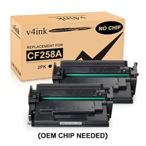 v4ink compatible 58a toner cartridge no-chip replacement 2pk for hp 58a 58x cf258a toner for hp pro m404dn m404dw m404n mfp m428fdw m428fdn m428dw m430f m406dn m304 m404 m428 printer (oem chip needed)