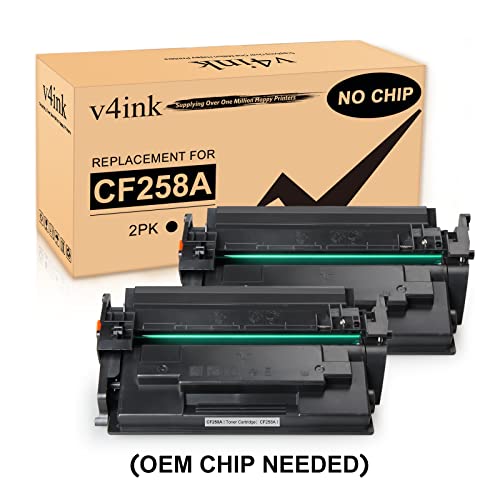 V4INK Compatible 58A Toner Cartridge NO-CHIP Replacement 2PK for HP 58A 58X CF258A Toner for HP Pro M404dn M404dw M404n MFP M428fdw M428fdn M428dw M430F M406DN M304 M404 M428 Printer (OEM CHIP NEEDED)