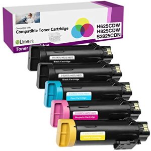 limeink compatible toner cartridge replacement for dell h625cdw toner h825cdw for dell toner s2825cdn high yield laser toner cartridges for h625 h825 s2825 ink 5 pack 2 black 1 cyan 1 yellow 1 magenta