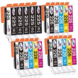 kingway compatible ink for canon ink 226 225 combo pack, replacement for canon 225 226 ink cartridges use with mg6120 mg5220 mg5320 mg6220 mx892 ix6520 printer, 20 pack(5pgbk+3gy+3bk+3c+3m+3y)