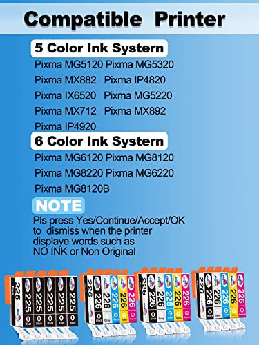 KINGWAY Compatible Ink for Canon Ink 226 225 Combo Pack, Replacement for Canon 225 226 Ink cartridges use with mg6120 mg5220 mg5320 mg6220 mx892 ix6520 Printer, 20 Pack(5PGBK+3GY+3BK+3C+3M+3Y)