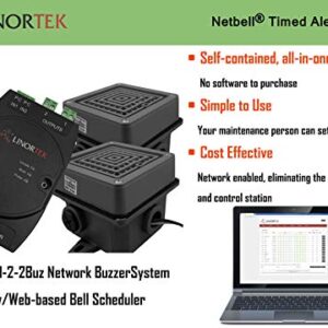 Linortek Netbell-2-2Buz TCP/IP Network Break Buzzer System with Two 4” Extra Loud Buzzers for Industrial Factory Warehouse Lunch Break Time Alert Signalling w/Web-Based Scheduling Software