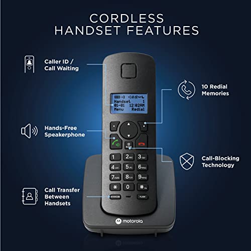 Motorola Voice C42 Corded Phone System + 1 Digital Cordless Handset w/Answering Machine, Call Block - Black (C4201)