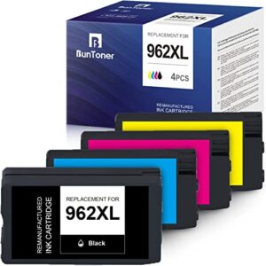 buntoner 962xl ink cartridges combo pack remanufacturered for hp 962xl 962 xl ink for officejet pro 9010 9015 9018 9025 9020 9012 9026 9027 9028 9029 printer (black cyan magenta yellow, 4p)
