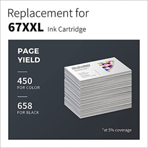 LEMERO UEXPECT 67XL Remanufactured Ink Cartridge Replacement for 67XL HP Printer Ink 67 XL for Envy 6055 6052 6455 DeskJet 2755 2722 4155e 2725 1255 Printer Black Tri-Color, 2-Pack