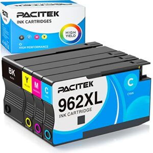 pacitek 962xl ink cartridge compatible with hp 962 work for hp officejet 9020 hp officejet pro 9010 9015 9012 9018 9020 9025 9027 9028 printer, 4 pack