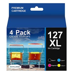 echallenge 127 127xl t127 ink cartridges 4-pack black & color combo high capacity remanufactured replacement for epson 127 t127 use with workforce 545 645 wf-3540 wf-3520 wf-7010 nx530 nx625 printer
